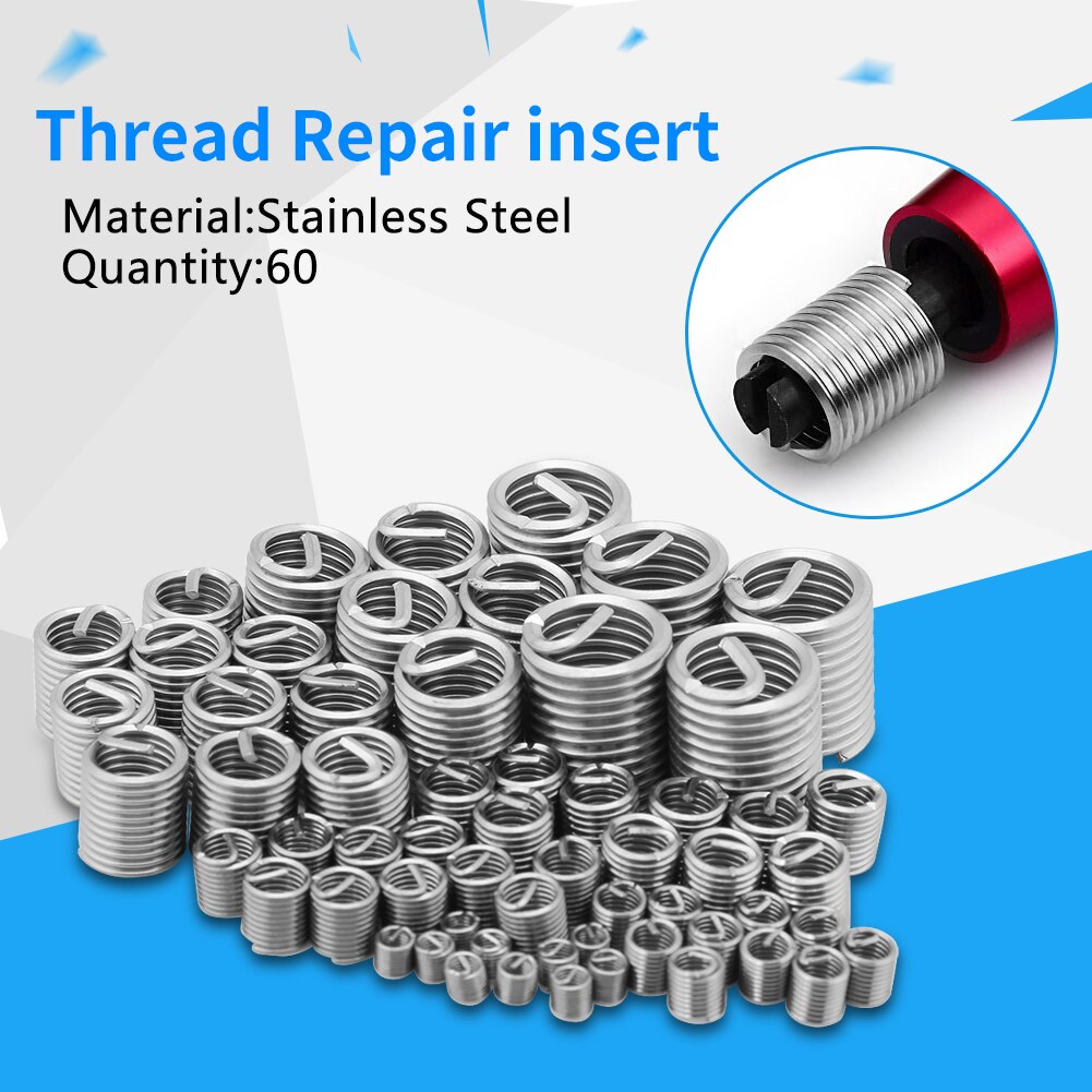Reparationsindsats sæt til rustfrit stål sæt  m3 m4 m5 m6 m8 m10 m12 til reparationsværktøj til hardware 60 stk