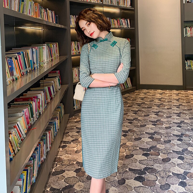 Cheongsam Improved Daily Ladies Slit Qipao Green Dresses Chinese Traditional Dress