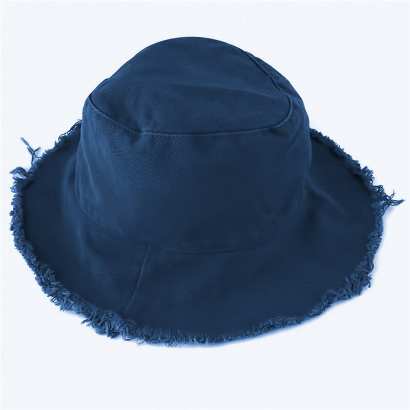 Fisherman bucket lue lue for strand sport unisex casual lue frynsete sommer solhette kanter servant lue sammenleggbar vaskbar lue: Marineblå