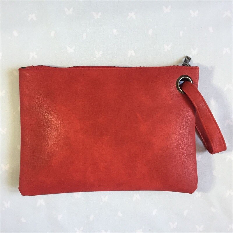 Solid Handbag Women's Clutch Bag Leather Women Envelope Bag Zipper Evening Bag Female Clutches Handbag Torebki Damskie: Red