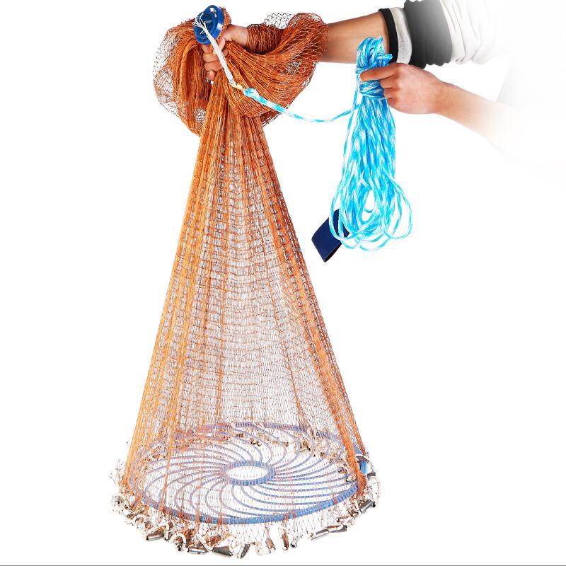 Finfisk kastenet brun multifilament med skive let kaste fangst fiskenet håndkast netværk lille net jagtfælde fluenet