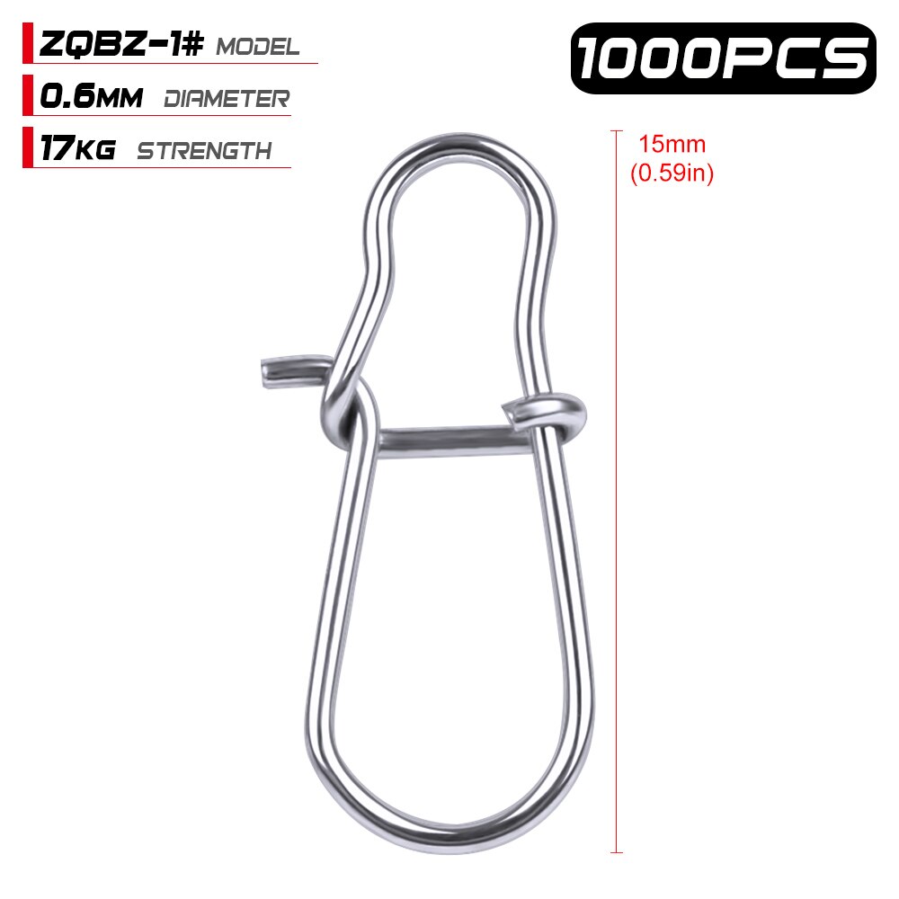 1000pcs NiceFastlock Snap Fishing Barrel Swivel safety snap 12mm-33.5mm Swivel Snap 0#-8# fishing swivels: ZQBZ 1
