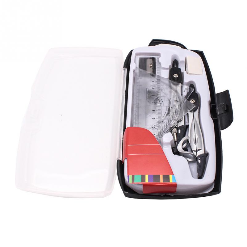 10pcs/set Math Drawing Tools Kit Compasses Set Plastic+metal Geometry Protractor School Ruler Eraser Ruler Sharpener For Student