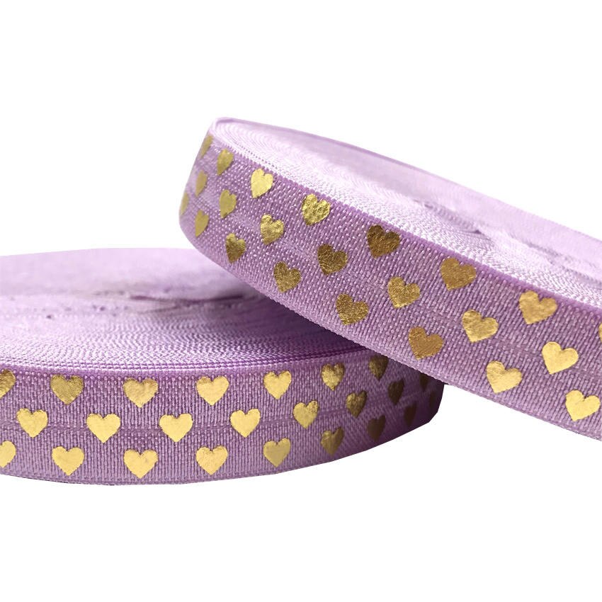 Goudfolie Liefde Hart Gedrukt Vouw Over Elastische Singels 16mm 10 Yards DIY 5/8 "Stretch Handgemaakte Meisjes Haar band Naaien Linten: GS476 Purple