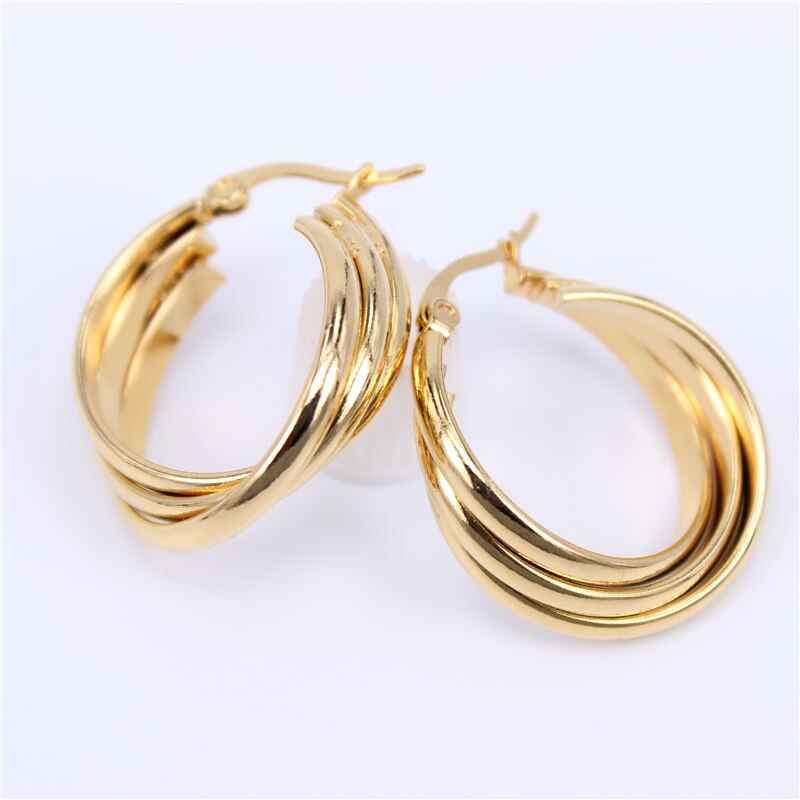 Boucles d'oreilles en acier inoxydable pour femmes, bijoux en grand cercle à la , deux styles lisses, couleur or, LH701: Gold color 25mm