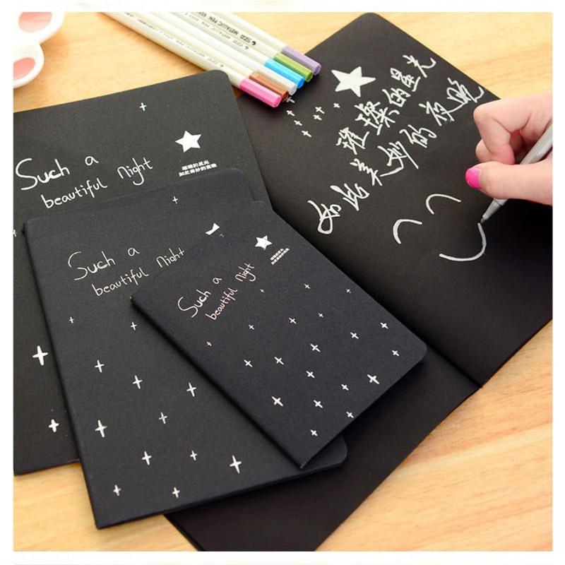 Kawaii Cute Notebook Diary Black Paper Notepad Sketch Graffiti Notebook For Drawing Painting Office School Stationery