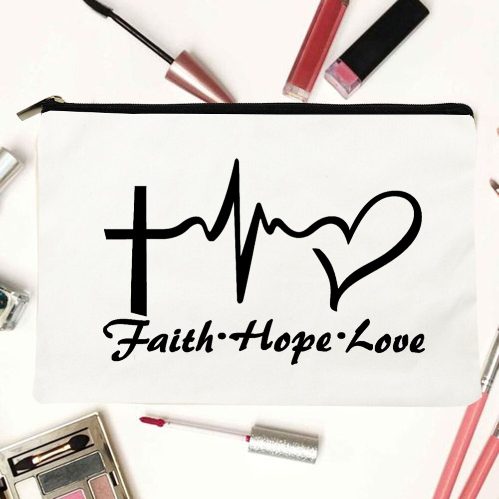 My God Christian Cosmetic Bags Christ Printing Makeup Cases Women Lipstick Bag Harajuku Purse Organizer Eco Casual Canvas Pouch: W03661-TBWH-D