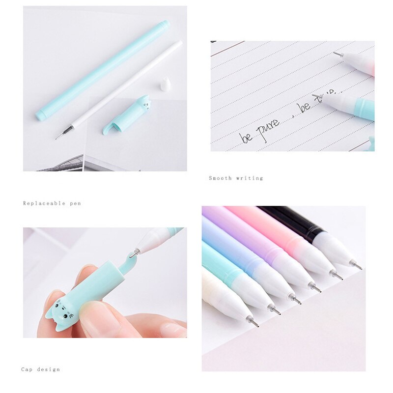1PC Kawaii lindo tinta negra, pluma de Gel con de gato 0,5 mmCartoon de plástico bolígrafos de Gel para escribir la escuela, la Oficina suministros de papelería