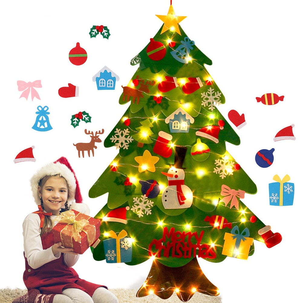 Voelde Kerstboom Diy Zachte Kerstboom Met Ornamenten En String Light