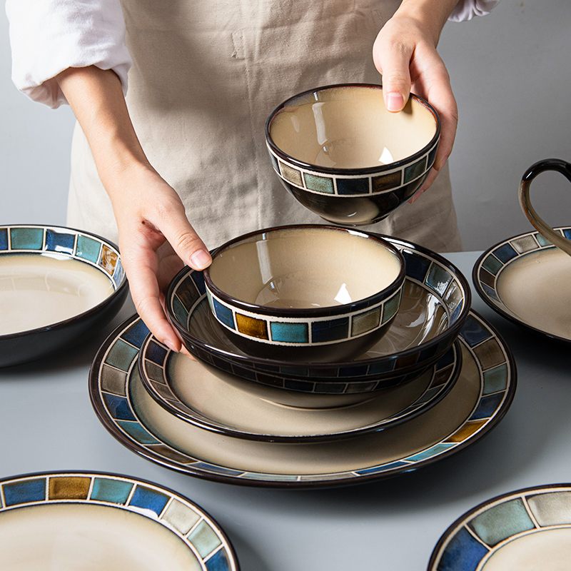 Japanese-style Bowl and Plate Combination Ceramic Tableware Sets Noodle Soup Bowl Western Food Steak Dish Dinner Plates