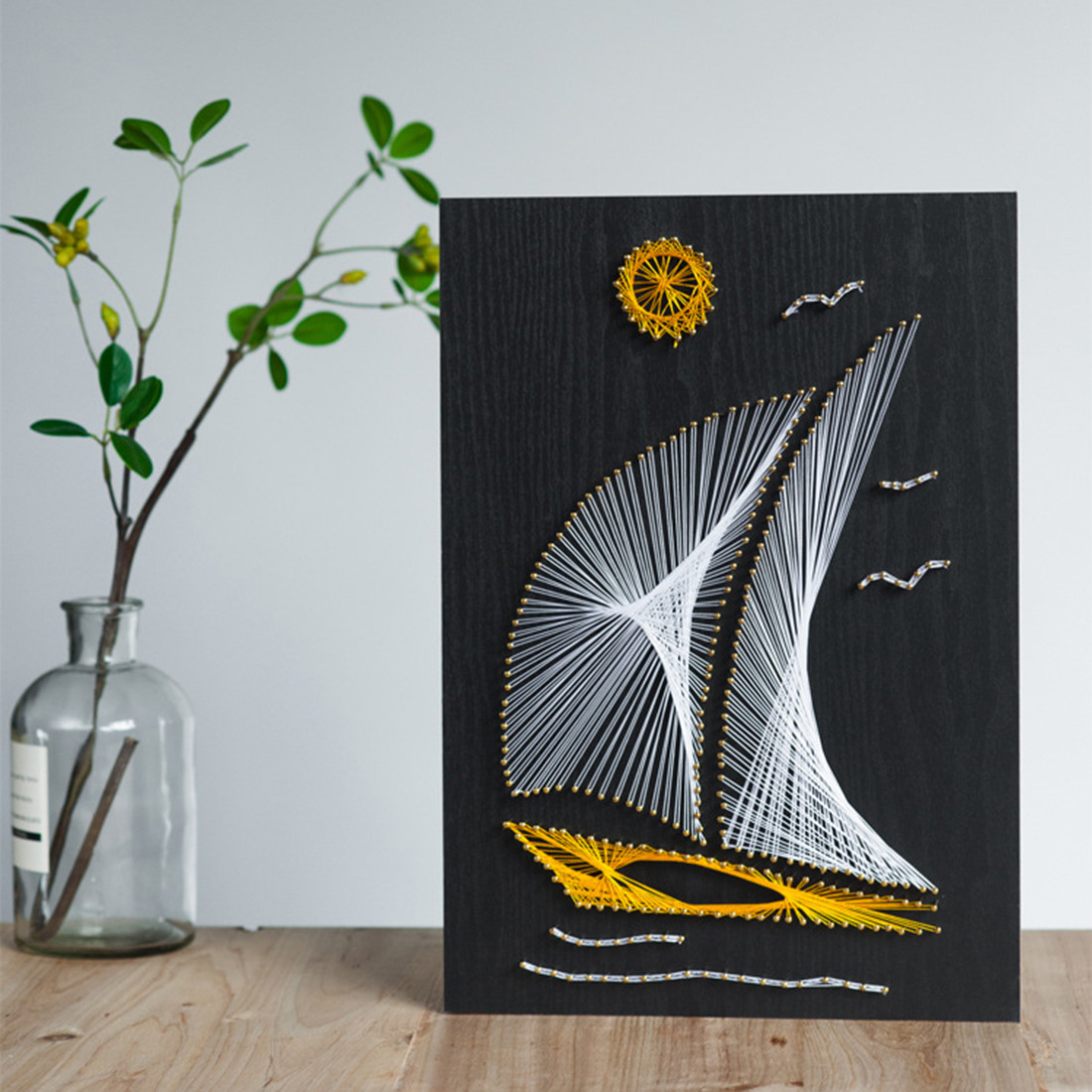 Kit d'art de ficelle de clou bricolage | Ligne de voile unie, Kit d'art de peinture à dessin avec cadre, accessoires de décoration pour la maison,