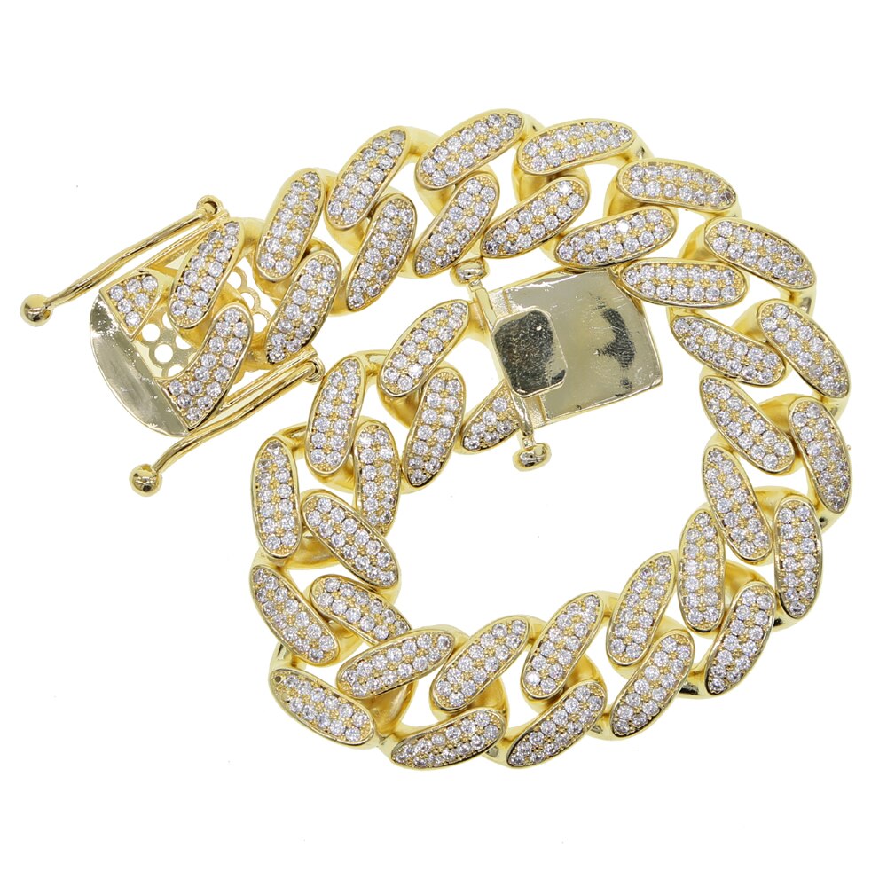 Zilver Kleur 18Mm Classic Cubaanse Link Chain Iced Out Bling 2 Ruwe Cz Cubaanse Link Chain Armband Voor Vrouwen heren Hiphop Sieraden