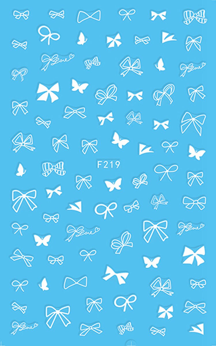 1 hoja de oro plata negro blanco mariposa lazo línea dibujo diseños adhesivos para uñas decoración DIY consejos F219 #: white
