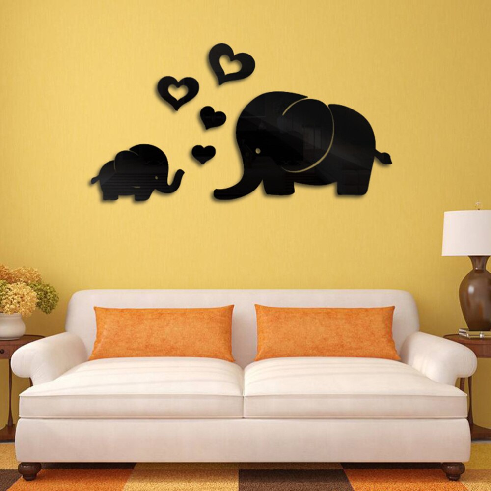 6 Pcs Mirror Wall Stickers Cute Mirror Decal Cartoon Elephant 3D Mirror Removable Wall Decal Sticker DIY Home Decoration