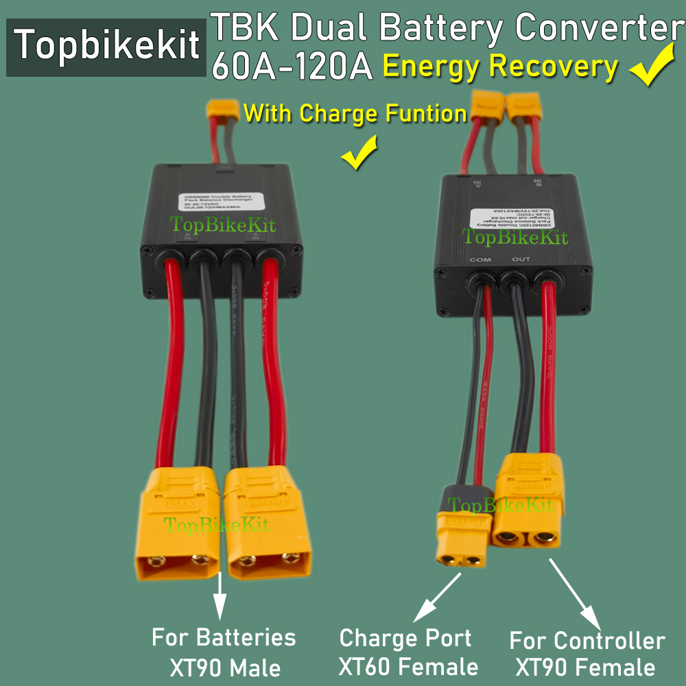 Ebike 20V-72V 60A/80A/120A Dual Batterie Entladung Konverter Anschluss Adapter Switcher Zwei Doppel Batterie symmetrische Entladung