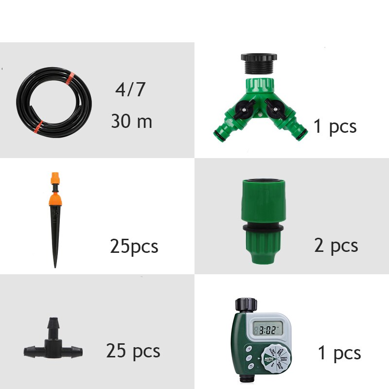 30m Automatic Micro Drip Irrigation System Garden Irrigation Spray Self Watering Kits with Adjustable Dripper: Green