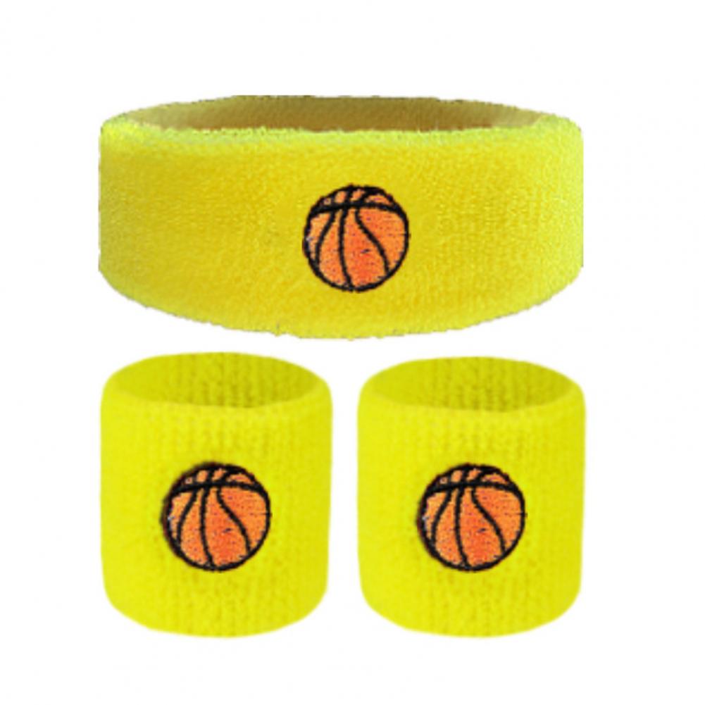 1 set barn sportpannband stretchigt svettabsorberande pojkar flickor stickat basket volleyboll handledsskydd svettband: Gul