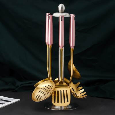 7Pcs Roze Goud Keuken Huishouden 304 Roestvrij Staal Keukengerei Set Koken Lepel Schop Keukengerei