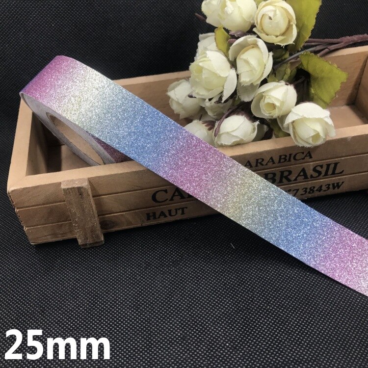 5M Gradiënt Regenboog Glitter Pu Faux Leer Stof Linten Voor Ambachten Diy Hairbows Accessoires Materialen Cadeau Lint 10/25/38Mm