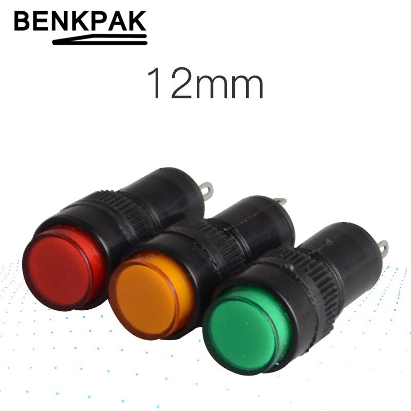 230V AC Neon Indicator Signal Lamp - 10mm 12mm Round, Red Green Orange (Orange)