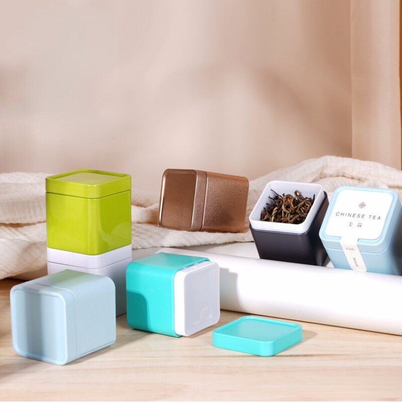 Sealed Black Tea Green Tea Packaging Box Flower Tea Cans Square Candy Cans Portable Household Storage Boxes