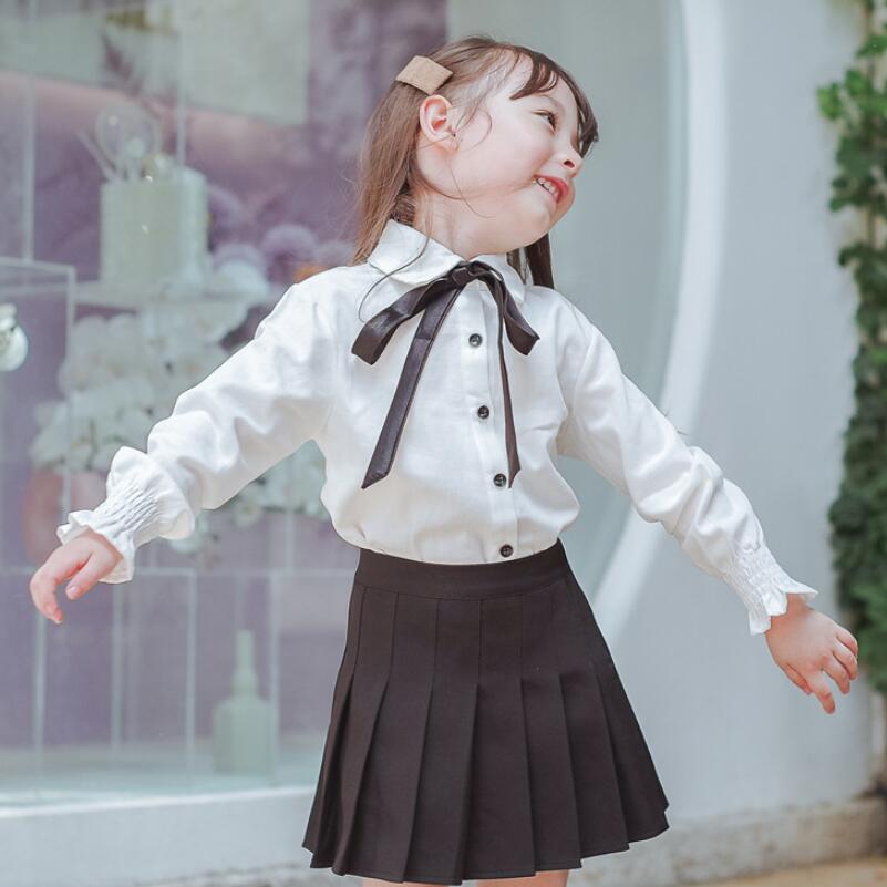 Peuter Teen School Meisjes Blouse Witte Lange Mouw Boog Turn-Down Kraag Lente Herfst Kids Tops Shirts Voor Meisjes kinderen Kleding