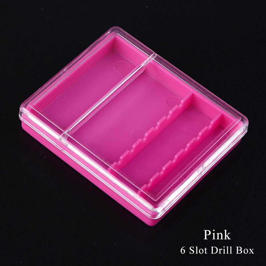 Acrylic Nail Drill Bit Storage Box Empty Stand Display Container Nail Case Cutter for Milling Machine Manicure Accessories BE867: Pink 6 Slots