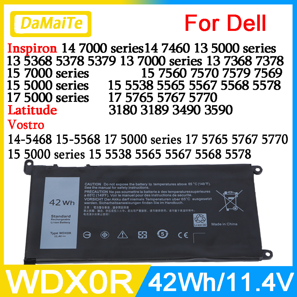 WDX0R Für DELL Akku Für DELL Latitude 3180 3189 3390 Inspiron 13 5368 5378 7368 14 7460 7472 5468 15 5538 5567 5568 5584 5570 5570 7560 7570 7569 17 5765 5767 5770 5775 3189 P58F P66F P69G Laptop WDXOR