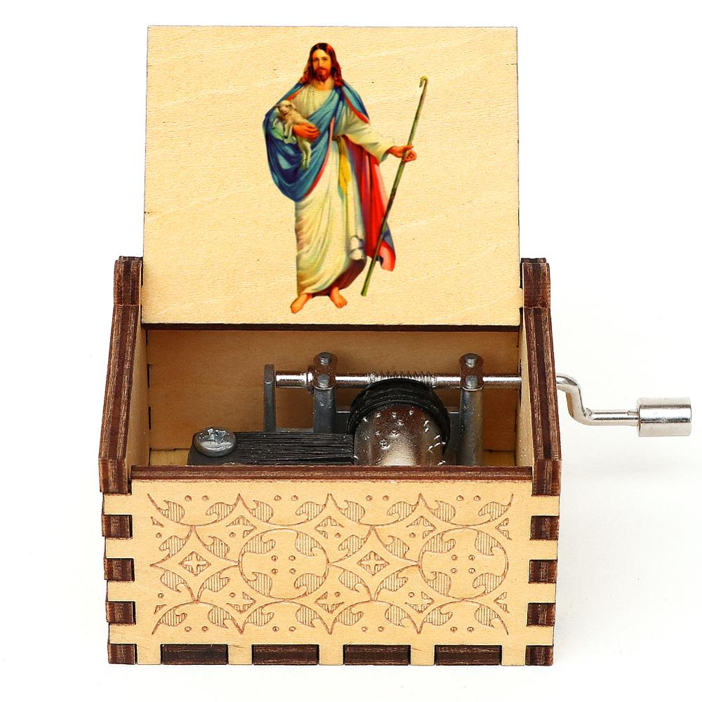 Vintage Engraved Music Box Wooden Musical Box 3D Printed Amazing Grace Theme Music Box Christmas Birthday