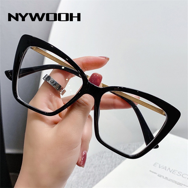 NYWOOH Anti Blue Light Computer Glasses Frames Women Transparent Cat Eye Eyeglasses Ladies Oversized Optical Frame