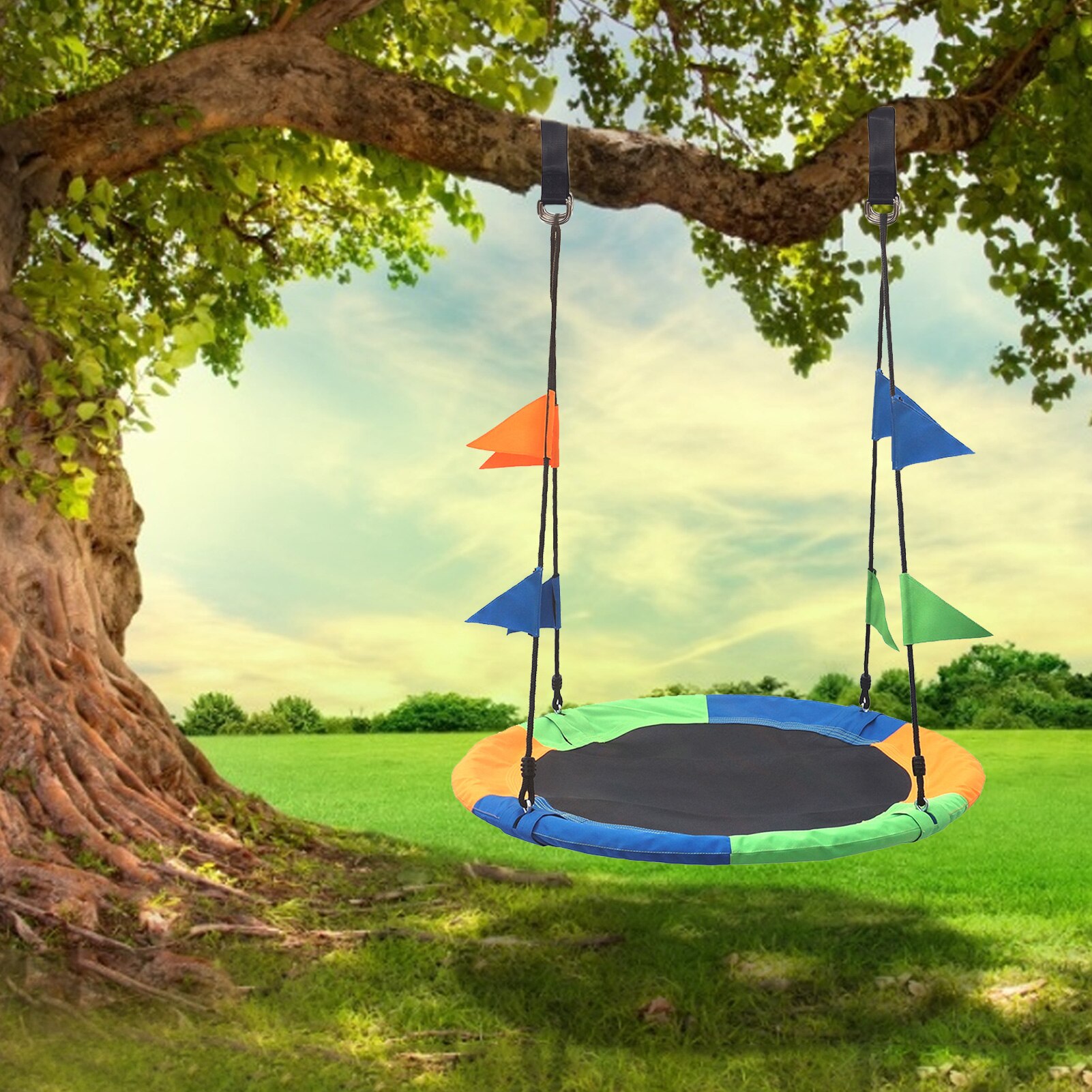 Altalena sospesa 100CM parco giochi per bambini all&#39;aperto altalena Set piattino ruota albero nido altalena corda volante altalena rotonda