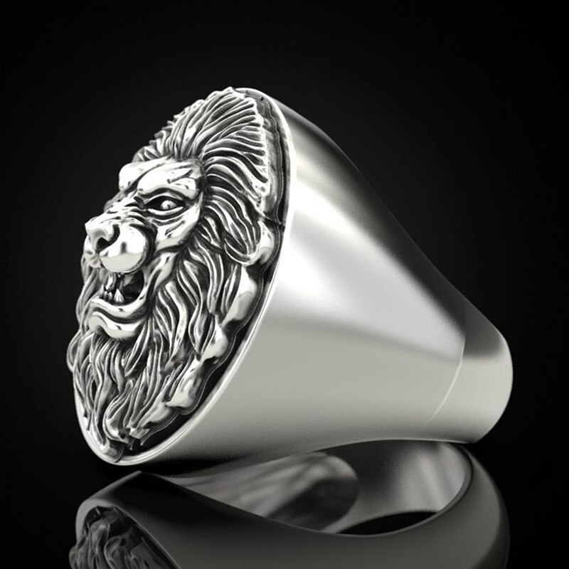 Domineering Vintage Punk Lion Heads Finger Ring Cool Stainless Steel Animal Rings For Men Women Gothic Punk Rock Biker Jewelry