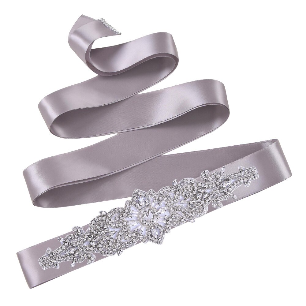 TOPQUEEN S26 Luxus Strass Hochzeit Kleider Gürtel Frauen Kristall Gürtel für Braut Hochzeit Bund Jewel Gürtel Braut Schärpen: Dark Gray ribbon