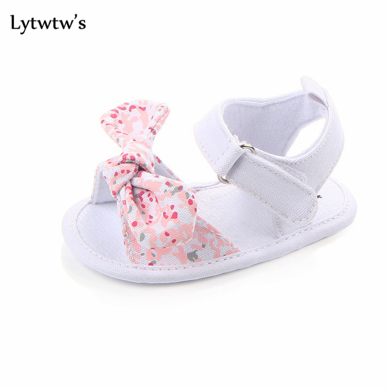 Lytwtw-Sandalias antideslizantes para niños y niñas, zapatos de lona con lazo, para recién nacidos, 1 par