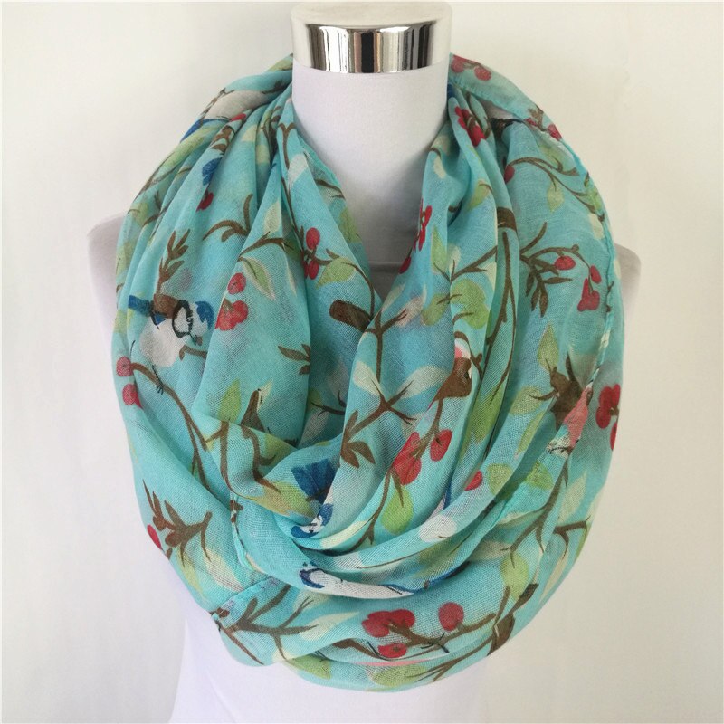 Magpie Bird print Viscose Match Ipek Esarp loop Scarves Flower Infinity Scarf spring Wraps ring scarf for women