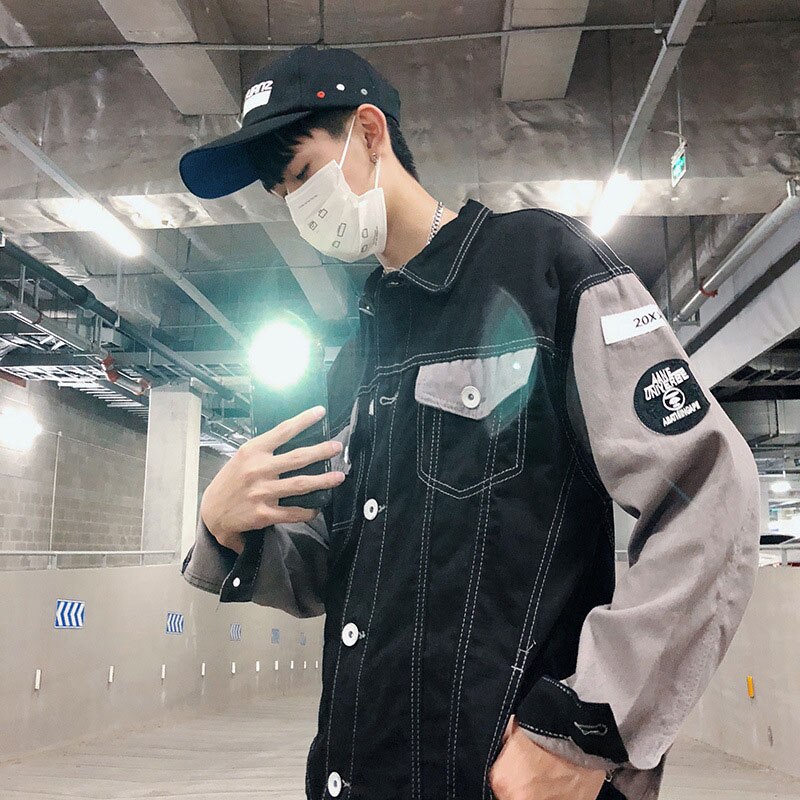 Losse Denim Jas Heren Lente Herfst Mode Jas Slanke Jeugd Studenten Tieners Koreaanse Trendy Kleding Knappe Mannen: Grijs / M
