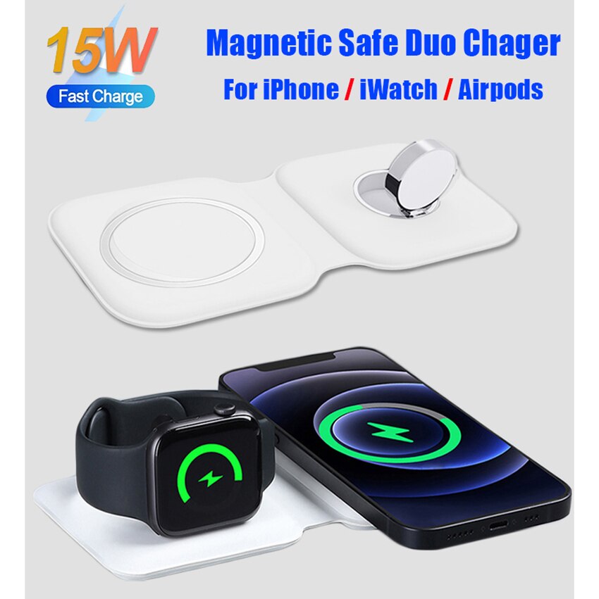 Qi 15W Draadloze Snelle Opladen 2in1 Magnetische Veilig Duo Oplader Voor Iphone 12 Pro Max Dock Voor Apple Horloge airpod Voor Iphone 11