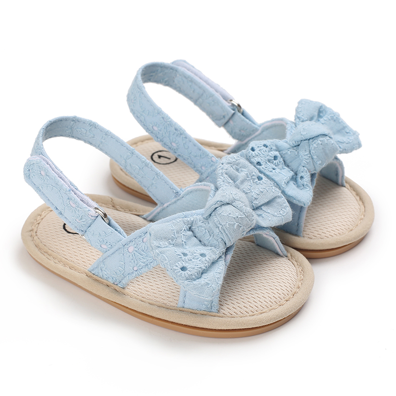 Zapatos planos para bebé y niña, zapatillas de verano con lazo fresco, suela de goma suave, antideslizantes: E57 blue / 0-6 meses