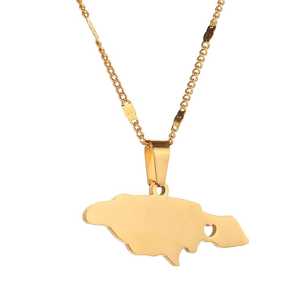 Rvs Jamaica Kaart Hanger Kettingen Hart Jamaicaanse Kaart Vrouwen Mode-sieraden: Goud-kleur