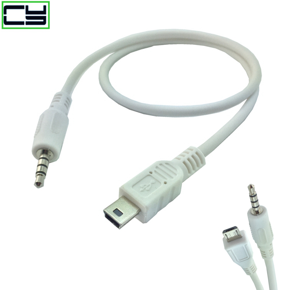 3.5mm Stereo Plug Male to Micro MINI USB 5Pin Male Adapter Converter Audio Cable White 50cm