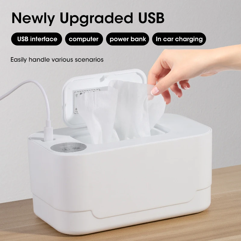 Calentador de toallitas húmedas para bebé, calentador con pantalla LED, dispensador de toallas húmedas, portátil, USB, calentador de toallitas para bebé, caja calefactora para servilletas, hogar/coche
