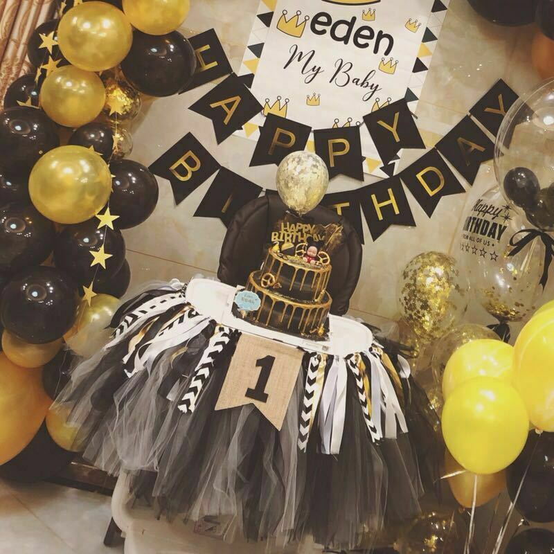 Baby 1St Birthday High Chair Tutu Skirt Tulle Dining Chair Skirt Party Decoratio Net Gauze Children Dining Decoration Home