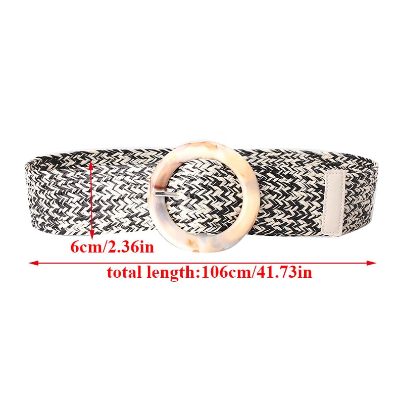 Summer Women Braided Elastic Belt Round Resin Buckle Vintage Bohe Straw Buckle Belt Dress Shirt Dress Belt Female Knitted Belt