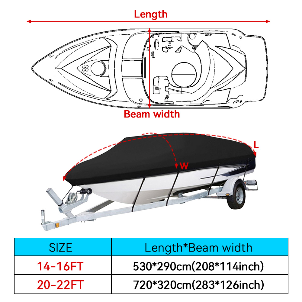 Boat Cover 190T 14-22FT Yacht Boat Cover Anti-UV Waterproof Outdoor Protection Heavy Duty Marine Fishing Speedboat
