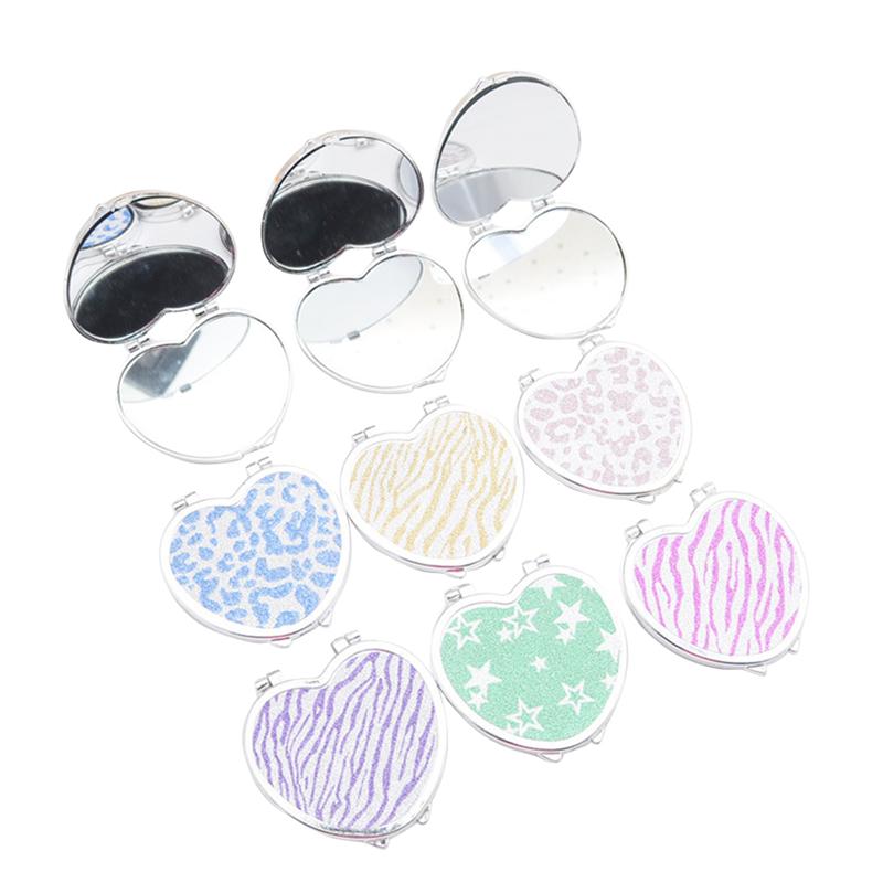 Mini poche en forme de coeur maquillage miroir cosmétique Compact miroirs Portable Double côtés maquillage miroir pour les femmes (couleur aléatoire)