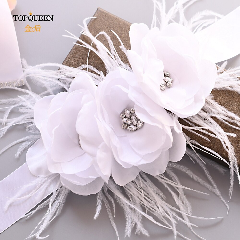 TOPQUEEN Weiß Blume Schärpe Gürtel für Kleid Für Hochzeit Zubehör Blume Gürtel für hochzeit Braut Gürtel mit Tuch Blume S438