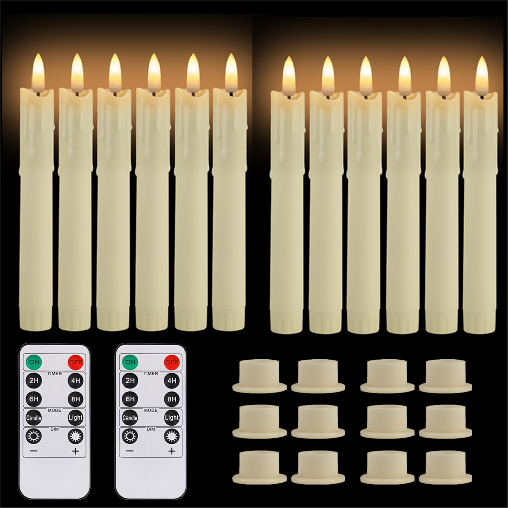 Pack of 12/24pc Flameless Flickering Ivory Taper Candles with Remote Battery Operated LED 3D Wick Candle Christmas Wedding Decor: plum