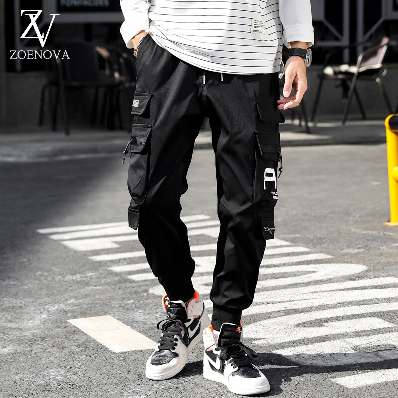 ZOENOVA Letters Multi Pockets Cargo Pants Men Harajuku Casual Track Trouser Hip Hop Streetwear Techwear Pants Joggers Men