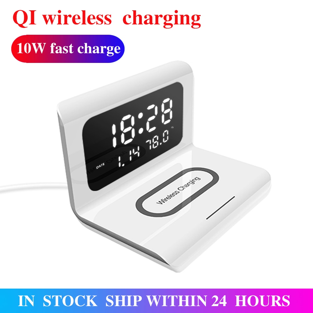 10W Qi Caricatore Senza Fili senza fili di Ricarica pad Orologio Calendario Termometro Veloce Carica Caricatore Inalambrico per Il Iphone Samsung