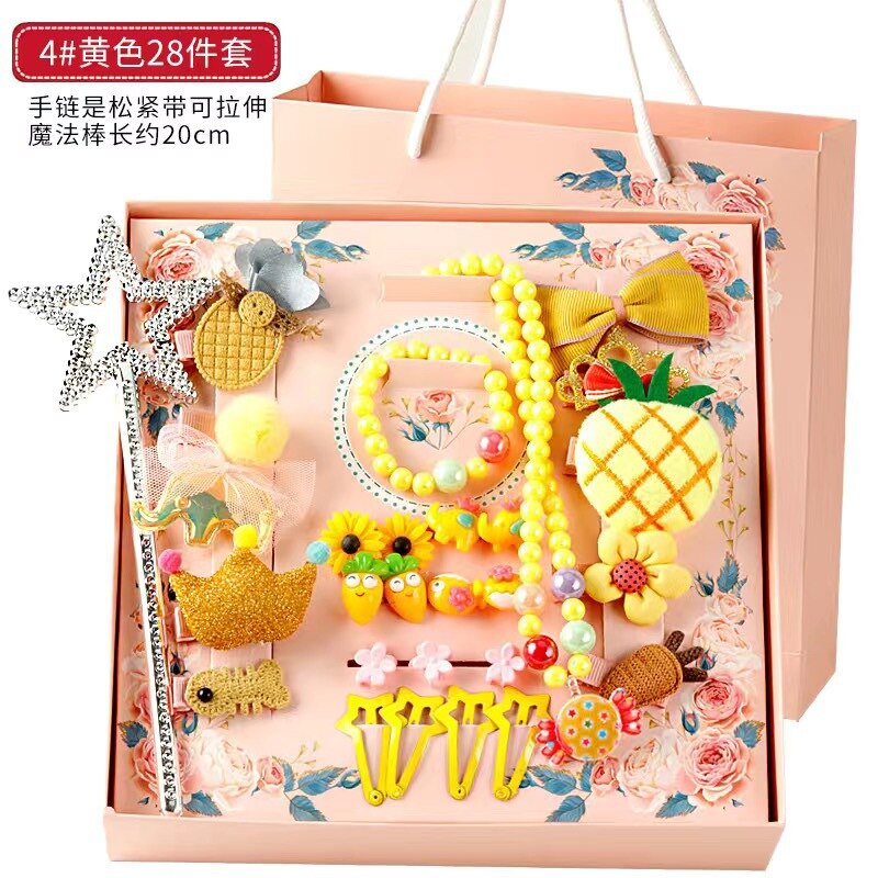 28 Stks/set Kids Hoofddeksels Set Baby Meisje Haarspelden Boog Haar Accessoires Met Doos Leuke Baby Hoofdband Haar Clips Verjaardag: 4Yellow